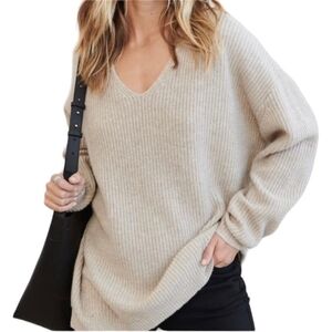 Jenni Kayne V Neck Cabin Sweater Wool Cashmere Cream